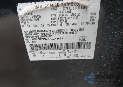 2014 Ford Explorer from USA, damaged, VIN 1FM5K7B86EGC44631